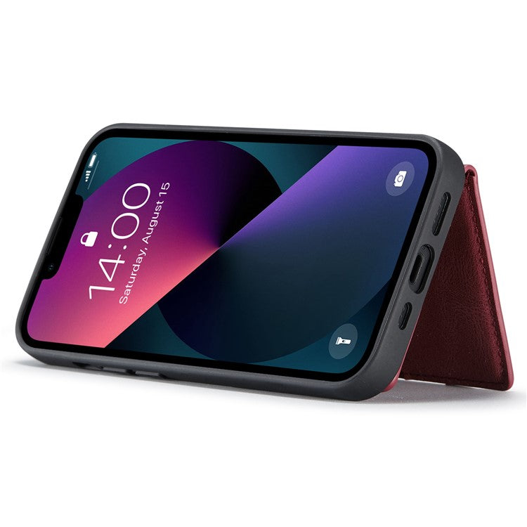 JEEHOOD For iPhone 14 Plus Wallet Phone Case Detachable 2-in-1 Leather Coated TPU Phone Case with Kickstand - Red