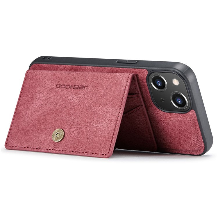 JEEHOOD For iPhone 14 Plus Wallet Phone Case Detachable 2-in-1 Leather Coated TPU Phone Case with Kickstand - Red