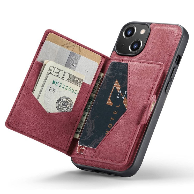 JEEHOOD For iPhone 14 Plus Wallet Phone Case Detachable 2-in-1 Leather Coated TPU Phone Case with Kickstand - Red