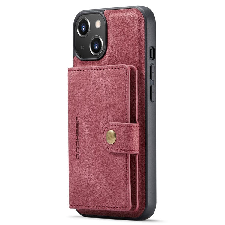 JEEHOOD For iPhone 14 Plus Wallet Phone Case Detachable 2-in-1 Leather Coated TPU Phone Case with Kickstand - Red