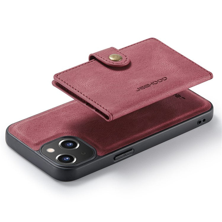 JEEHOOD For iPhone 14 Plus Wallet Phone Case Detachable 2-in-1 Leather Coated TPU Phone Case with Kickstand - Red