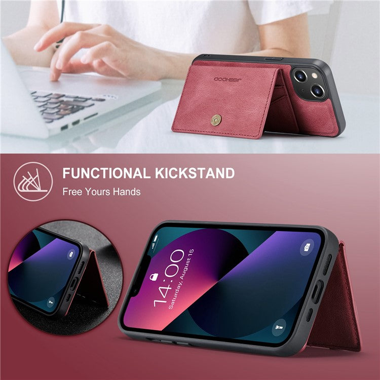 JEEHOOD For iPhone 14 Plus Wallet Phone Case Detachable 2-in-1 Leather Coated TPU Phone Case with Kickstand - Red