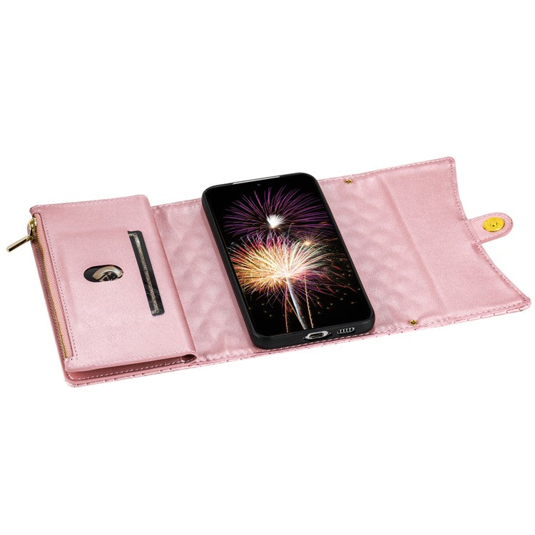 BKS-002 For Samsung Galaxy A56 5G Wallet Case PU Leather Stand Phone Cover with Shoulder Strap - Rose Gold