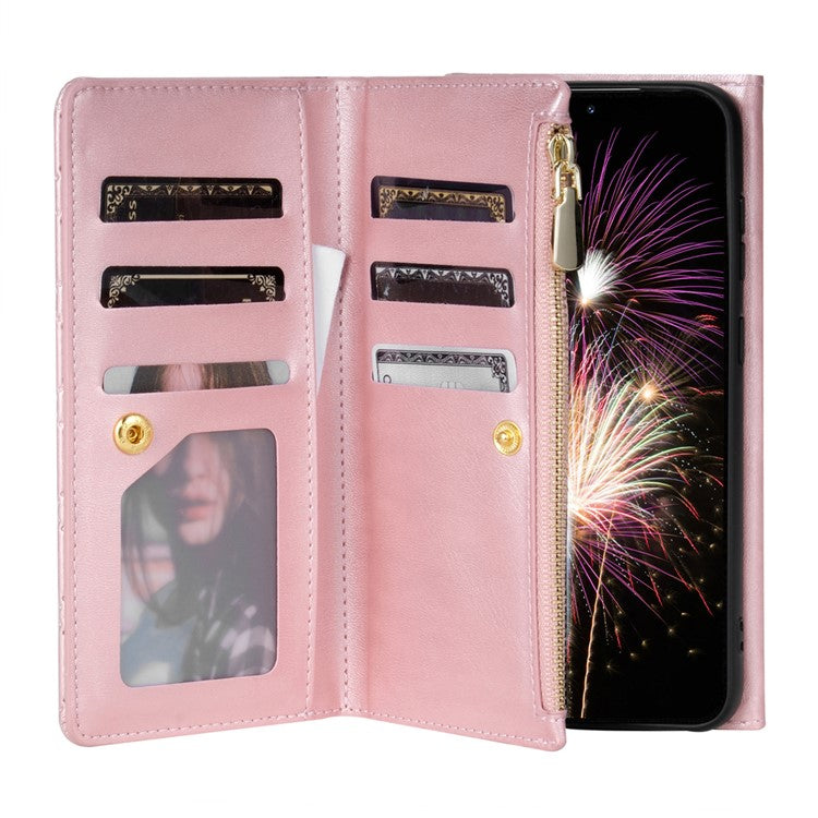 BKS-002 For Samsung Galaxy A56 5G Wallet Case PU Leather Stand Phone Cover with Shoulder Strap - Rose Gold