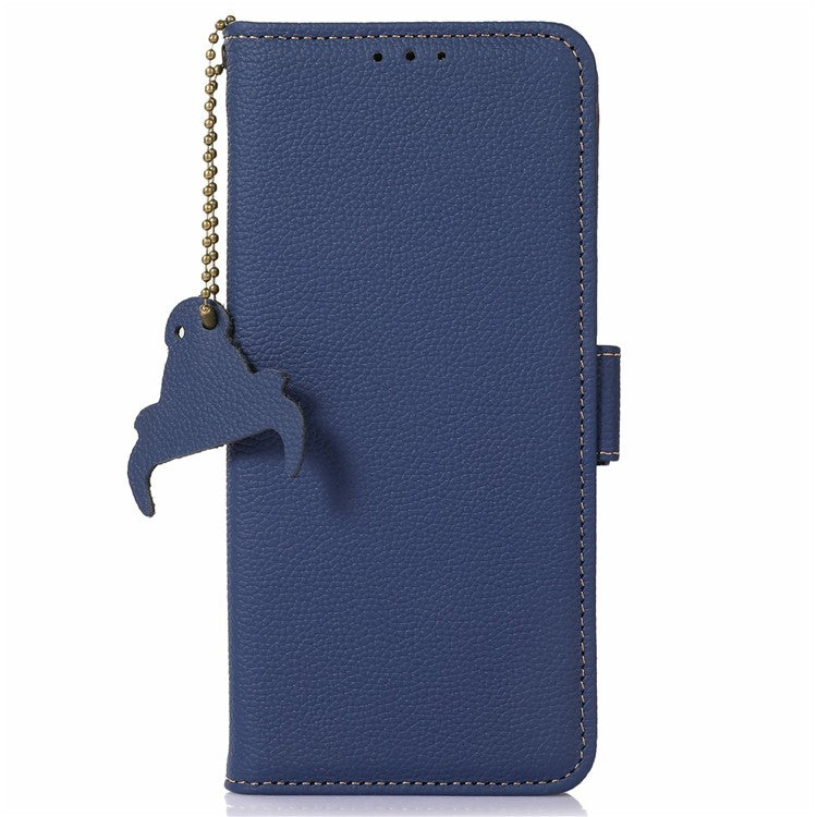 For Samsung Galaxy A26 5G Case RFID Blocking Textured Genuine Cow Leather Phone Cover - Sapphire