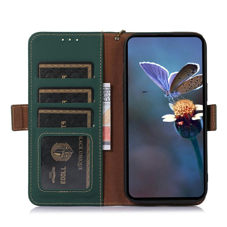 For Samsung Galaxy A56 5G Wallet Case Anti-Drop Genuine Cow Leather Phone Cover RFID Blocking - Green