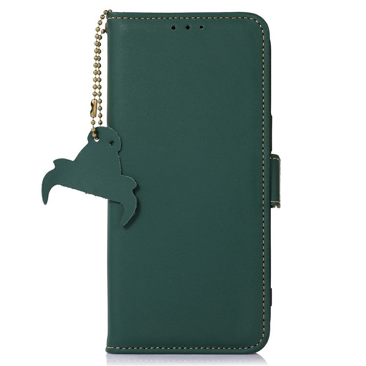 For Samsung Galaxy A56 5G Wallet Case Anti-Drop Genuine Cow Leather Phone Cover RFID Blocking - Green