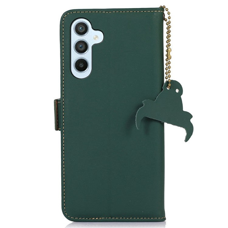 For Samsung Galaxy A56 5G Wallet Case Anti-Drop Genuine Cow Leather Phone Cover RFID Blocking - Green