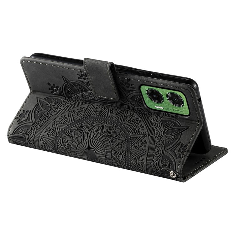 For Motorola Moto G35 5G Case Imprinted Totem Skin Feel Wallet Leather Phone Cover - Grey