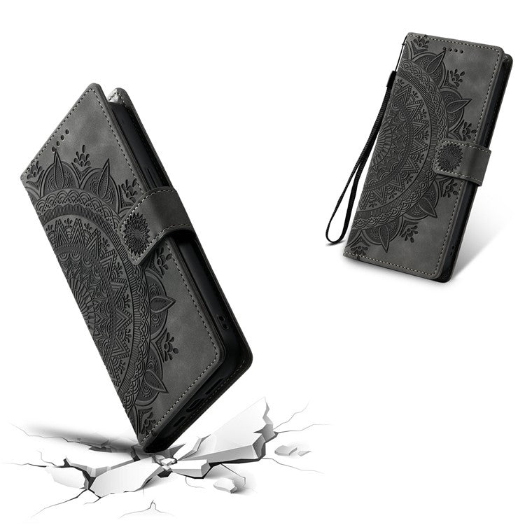 For Motorola Moto G35 5G Case Imprinted Totem Skin Feel Wallet Leather Phone Cover - Grey