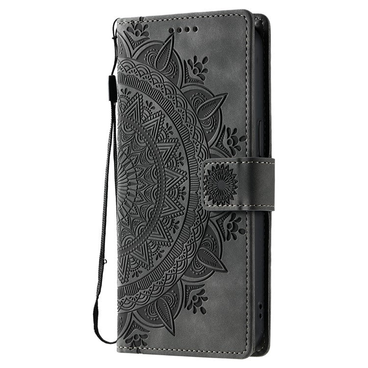For Motorola Moto G35 5G Case Imprinted Totem Skin Feel Wallet Leather Phone Cover - Grey