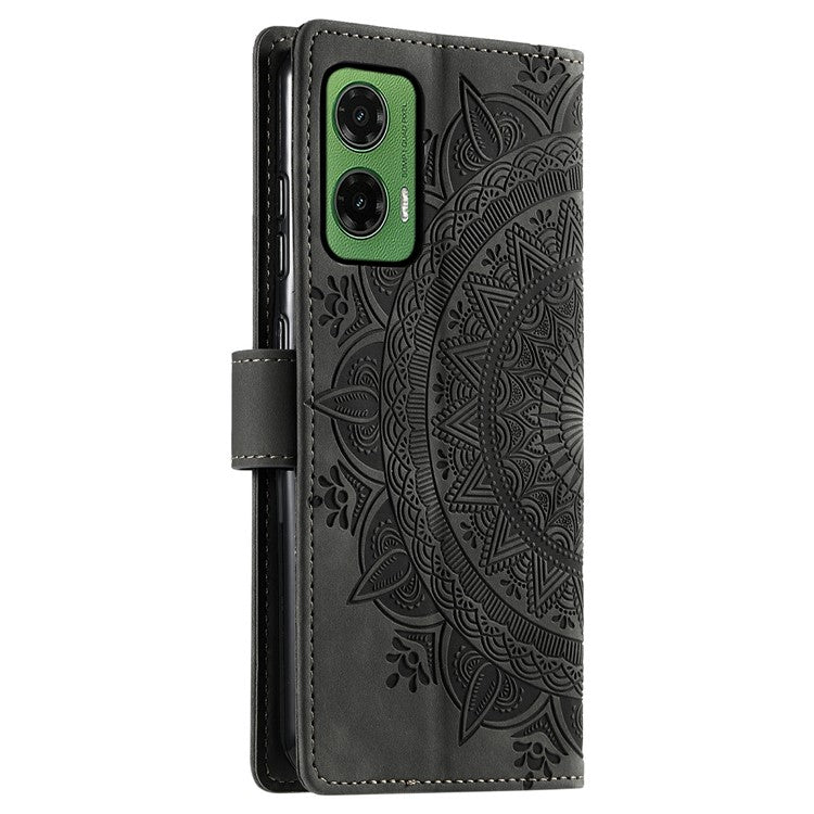For Motorola Moto G35 5G Case Imprinted Totem Skin Feel Wallet Leather Phone Cover - Grey