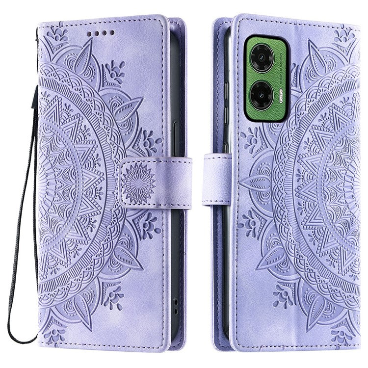 For Motorola Moto G35 5G Case Imprinted Totem Skin Feel Wallet Leather Phone Cover - Purple