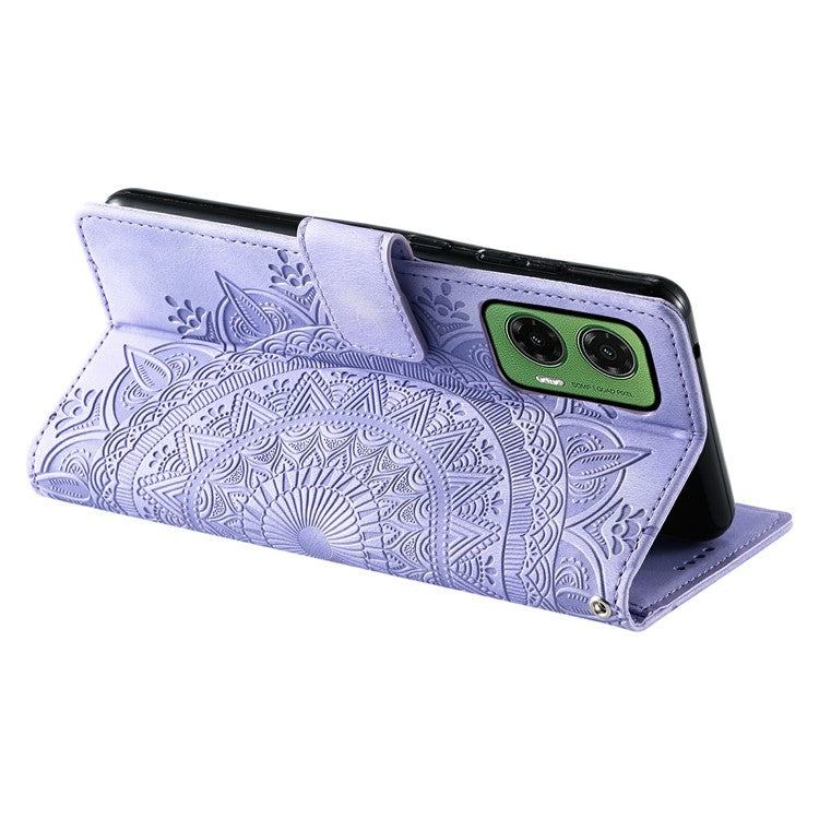 For Motorola Moto G35 5G Case Imprinted Totem Skin Feel Wallet Leather Phone Cover - Purple