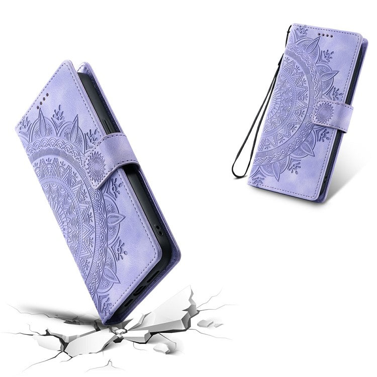 For Motorola Moto G35 5G Case Imprinted Totem Skin Feel Wallet Leather Phone Cover - Purple