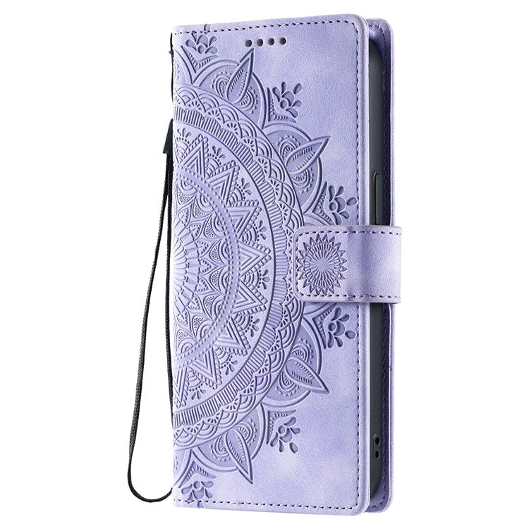 For Motorola Moto G35 5G Case Imprinted Totem Skin Feel Wallet Leather Phone Cover - Purple
