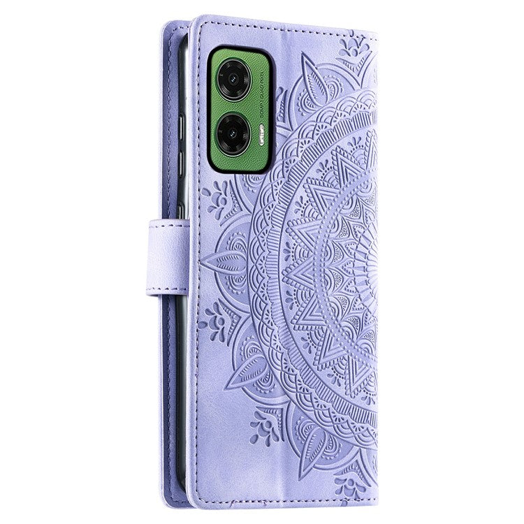 For Motorola Moto G35 5G Case Imprinted Totem Skin Feel Wallet Leather Phone Cover - Purple