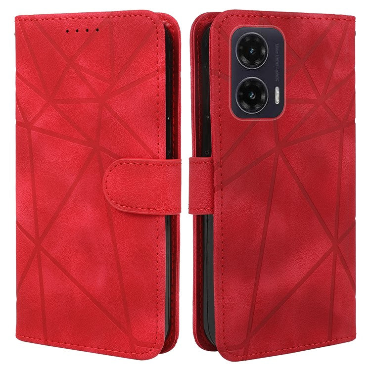 For Motorola Moto G35 5G Stand Case Line Pattern Leather Phone Cover - Red