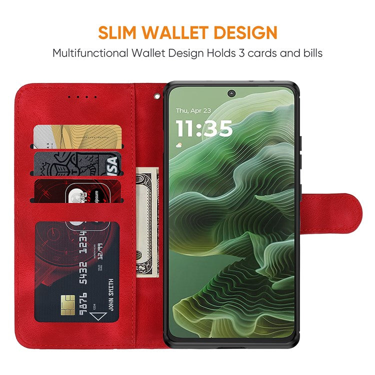 For Motorola Moto G35 5G Stand Case Line Pattern Leather Phone Cover - Red