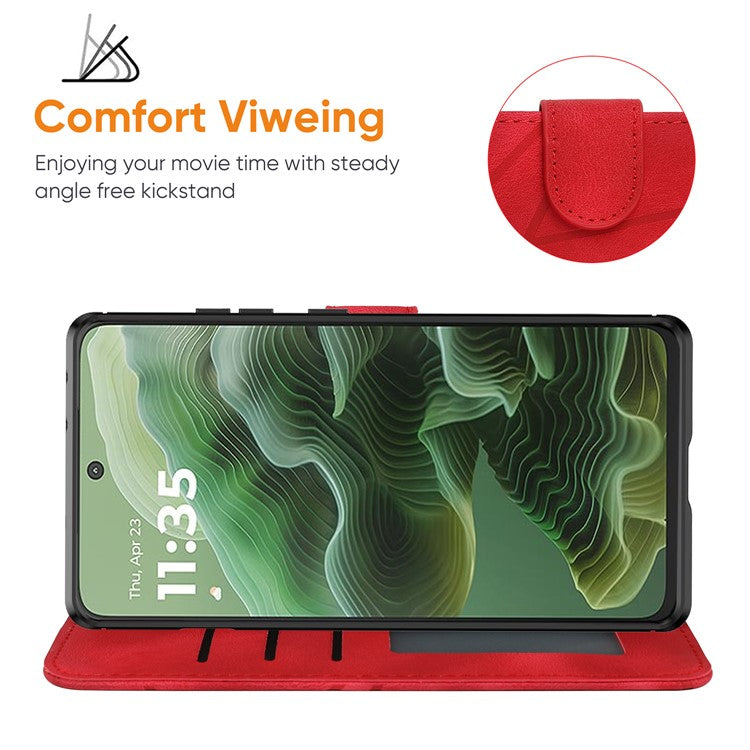 For Motorola Moto G35 5G Stand Case Line Pattern Leather Phone Cover - Red