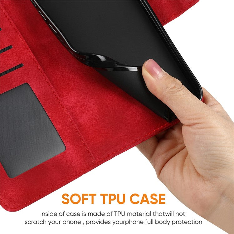 For Motorola Moto G35 5G Stand Case Line Pattern Leather Phone Cover - Red