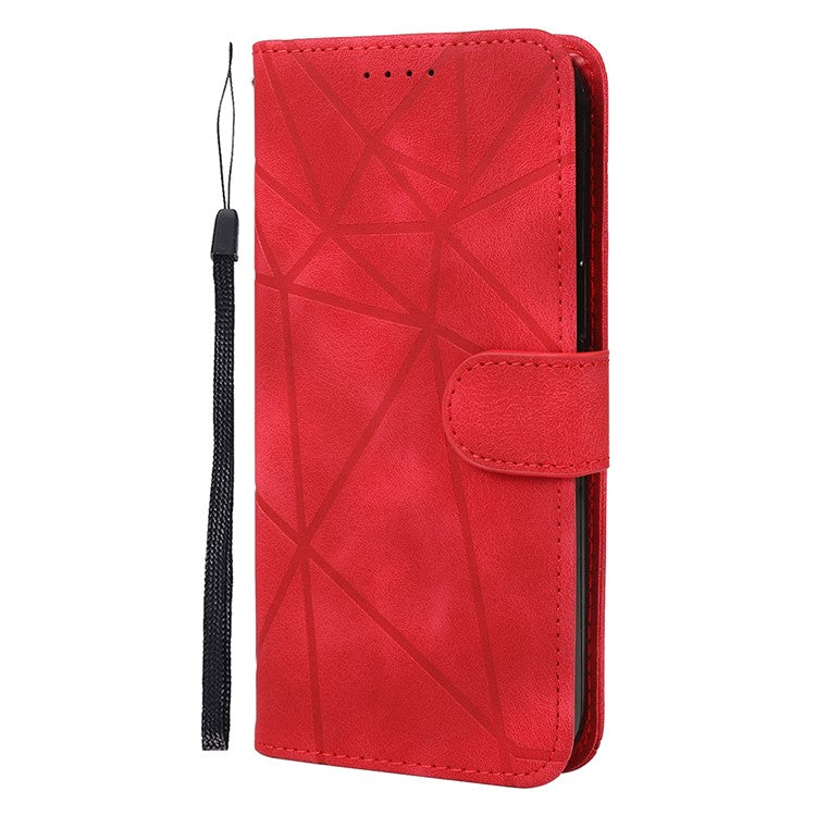 For Motorola Moto G35 5G Stand Case Line Pattern Leather Phone Cover - Red