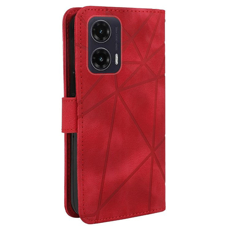 For Motorola Moto G35 5G Stand Case Line Pattern Leather Phone Cover - Red