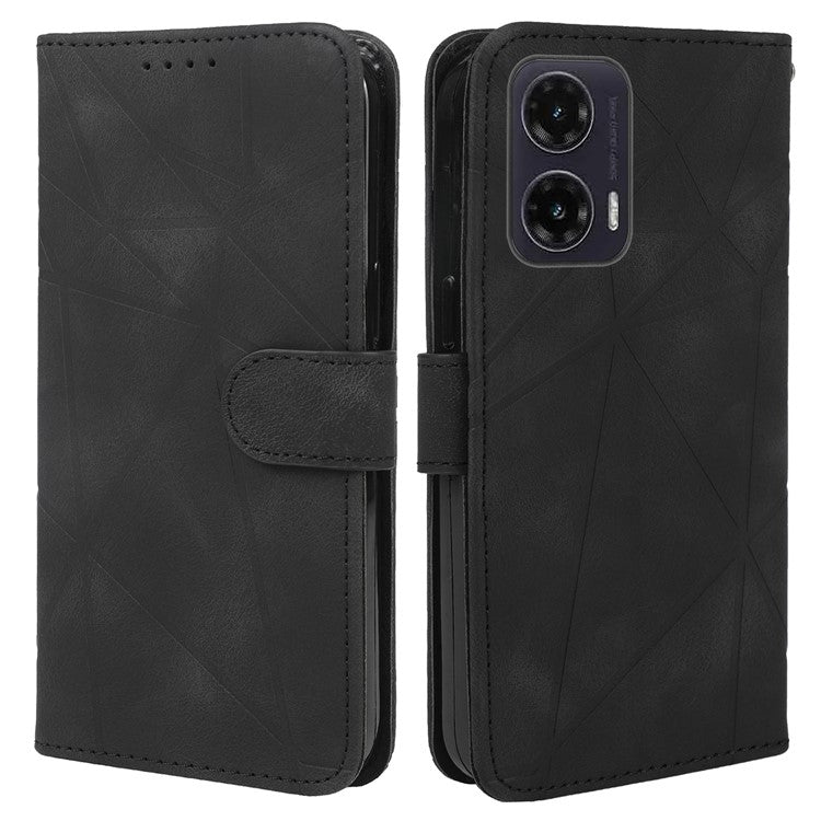 For Motorola Moto G35 5G Stand Case Line Pattern Leather Phone Cover - Black