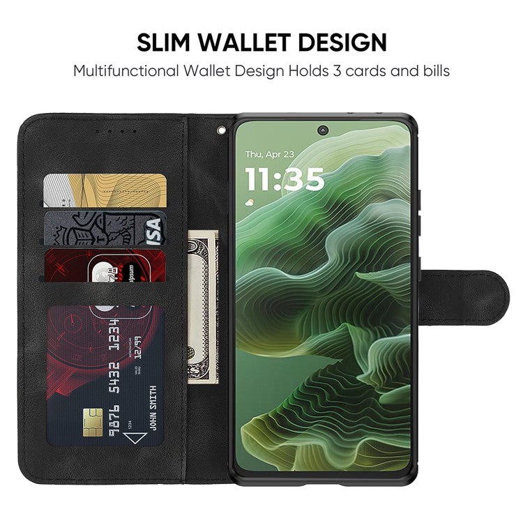 For Motorola Moto G35 5G Stand Case Line Pattern Leather Phone Cover - Black