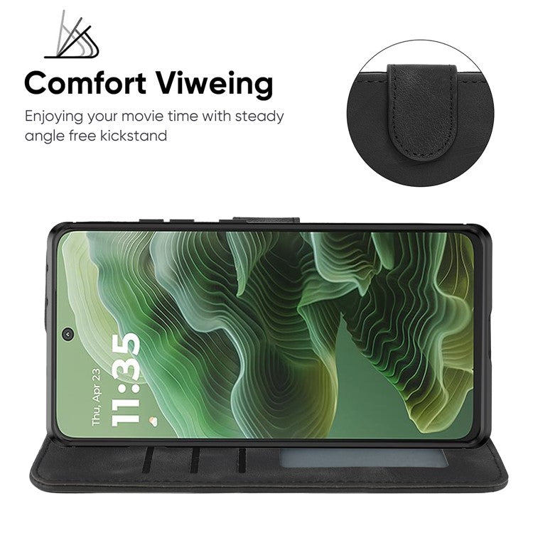 For Motorola Moto G35 5G Stand Case Line Pattern Leather Phone Cover - Black