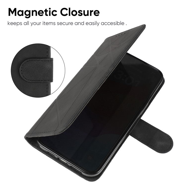 For Motorola Moto G35 5G Stand Case Line Pattern Leather Phone Cover - Black