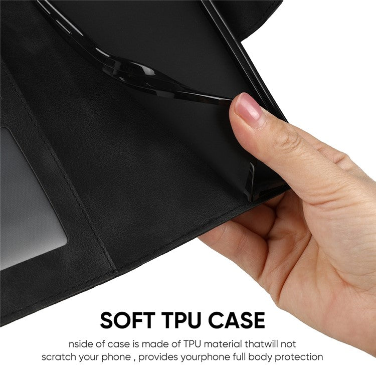 For Motorola Moto G35 5G Stand Case Line Pattern Leather Phone Cover - Black