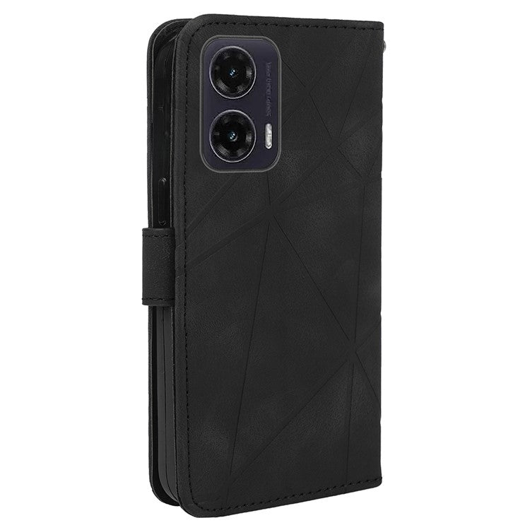 For Motorola Moto G35 5G Stand Case Line Pattern Leather Phone Cover - Black