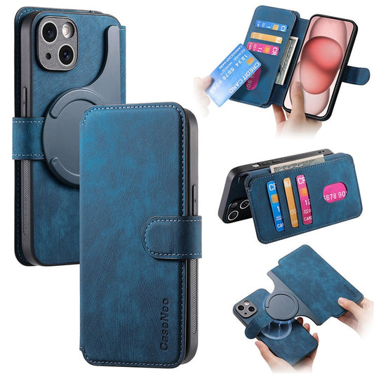 CASENEO MW-03 For iPhone 14 Plus Case with Detachable Wallet Leather+TPU Phone Cover - Dark Blue