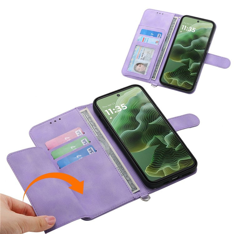 For Motorola Moto G35 5G Case Flower Pattern PU Leather Wallet Phone Cover with Strap - Light Purple
