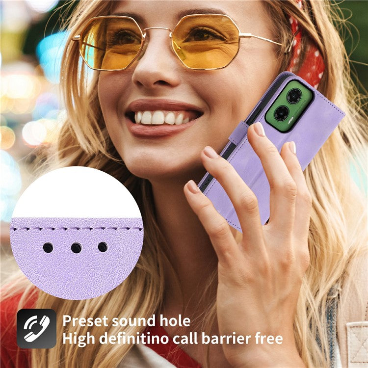 For Motorola Moto G35 5G Case Flower Pattern PU Leather Wallet Phone Cover with Strap - Light Purple