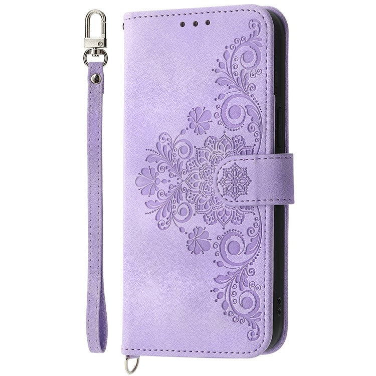 For Motorola Moto G35 5G Case Flower Pattern PU Leather Wallet Phone Cover with Strap - Light Purple