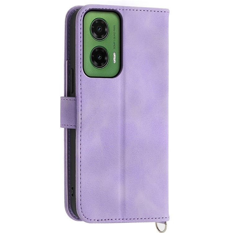 For Motorola Moto G35 5G Case Flower Pattern PU Leather Wallet Phone Cover with Strap - Light Purple