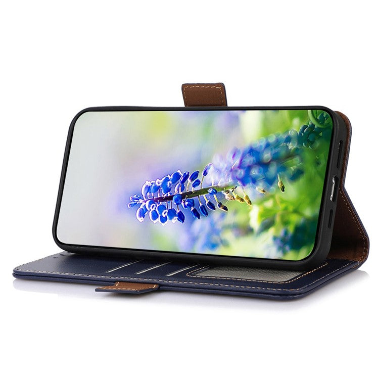 For Samsung Galaxy A56 5G Case RFID Blocking Genuine Cow Leather Wallet Phone Cover - Blue