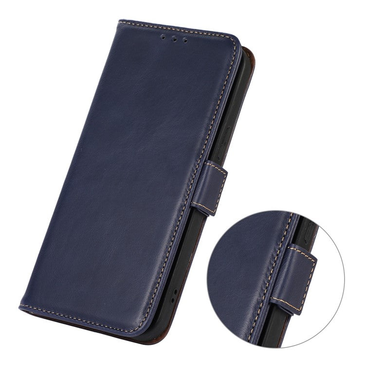 For Samsung Galaxy A56 5G Case RFID Blocking Genuine Cow Leather Wallet Phone Cover - Blue