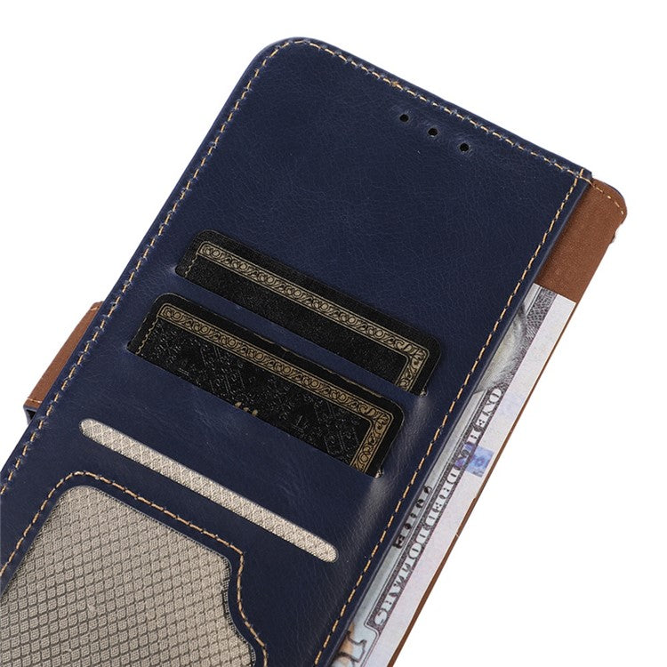For Samsung Galaxy A56 5G Case RFID Blocking Genuine Cow Leather Wallet Phone Cover - Blue