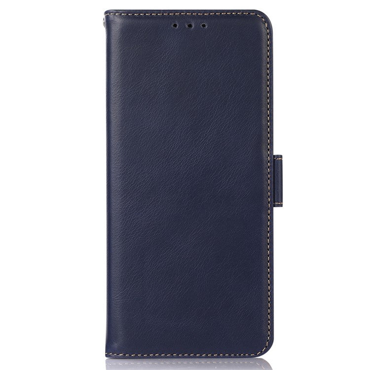 For Samsung Galaxy A56 5G Case RFID Blocking Genuine Cow Leather Wallet Phone Cover - Blue