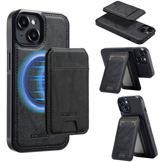 LC.IMEEKE L3 For iPhone 14 Plus Magnetic Case Detachable Card Holder Leather TPU Mobile Cover - Black