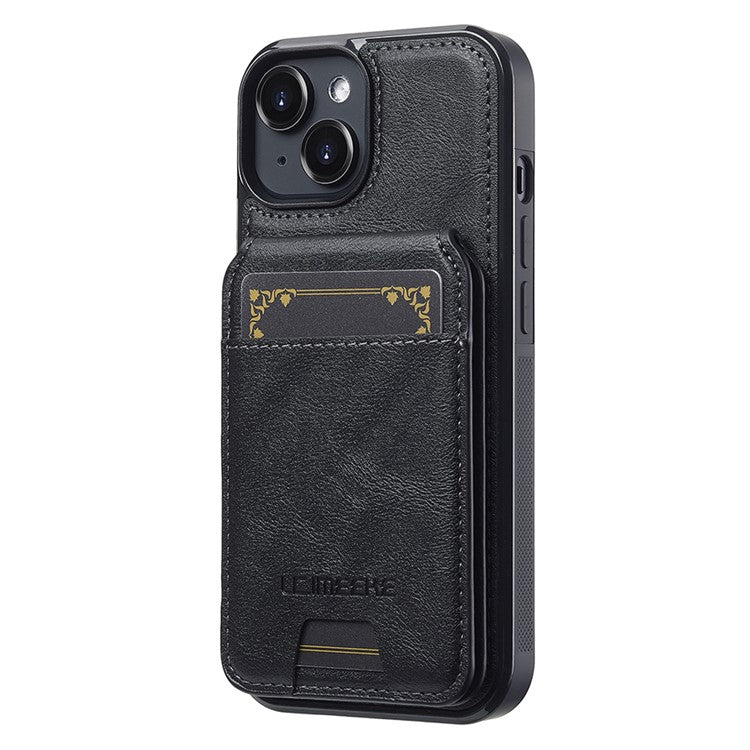 LC.IMEEKE L3 For iPhone 14 Plus Magnetic Case Detachable Card Holder Leather TPU Mobile Cover - Black