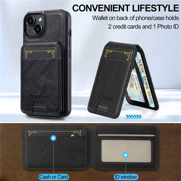 LC.IMEEKE L3 For iPhone 14 Plus Magnetic Case Detachable Card Holder Leather TPU Mobile Cover - Black