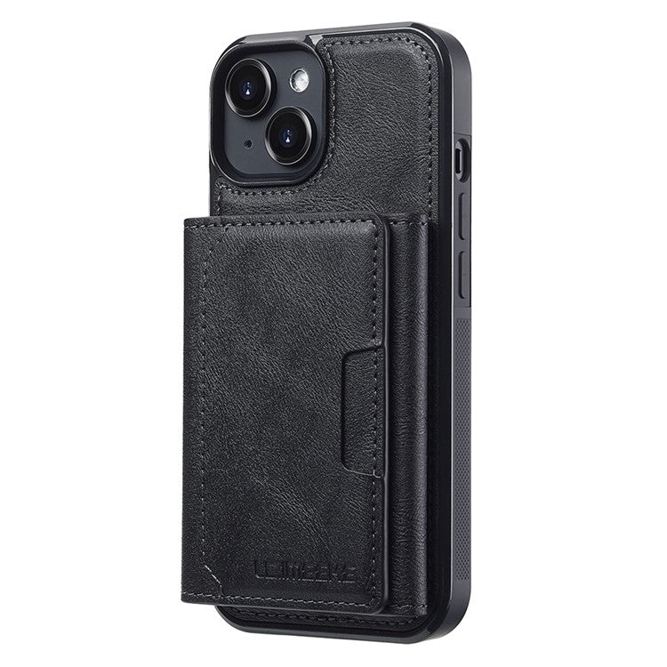 LC.IMEEKE L5 For iPhone 14 Plus Magnetic Phone Case Leather Back Cover with Detachable Card Holder - Black
