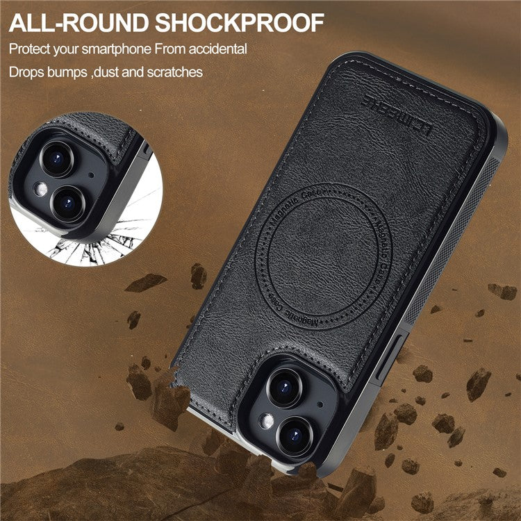 LC.IMEEKE L5 For iPhone 14 Plus Magnetic Phone Case Leather Back Cover with Detachable Card Holder - Black