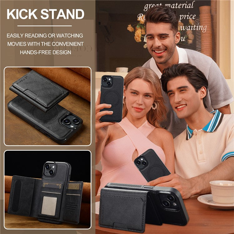 LC.IMEEKE L5 For iPhone 14 Plus Magnetic Phone Case Leather Back Cover with Detachable Card Holder - Black