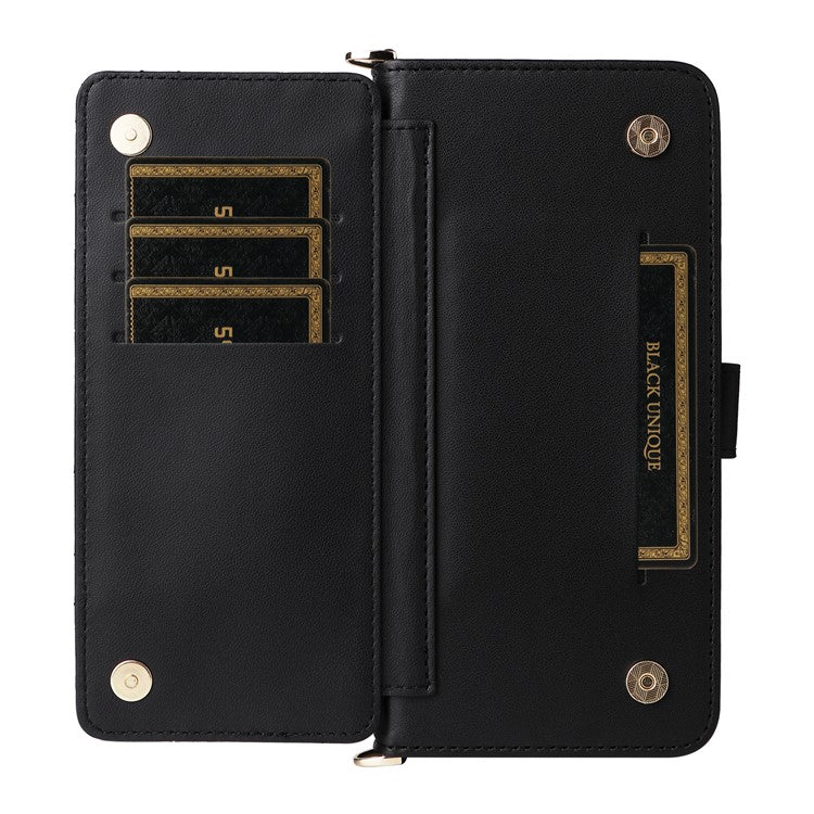 Wallet Phone Case for Motorola Moto G64y 5G / G64 5G / G54 Power 5G / G54 5G Leather Cover with Shoulder / Wrist Strap - Black