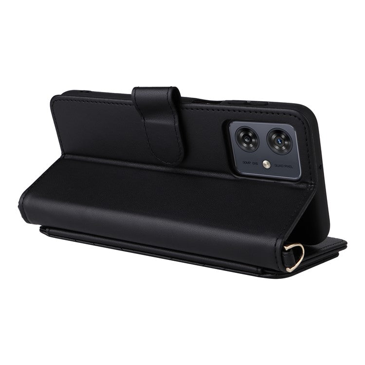Wallet Phone Case for Motorola Moto G64y 5G / G64 5G / G54 Power 5G / G54 5G Leather Cover with Shoulder / Wrist Strap - Black
